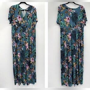 Xpenyo woman’s maternity tropical design stretchy wrap top maxi dress